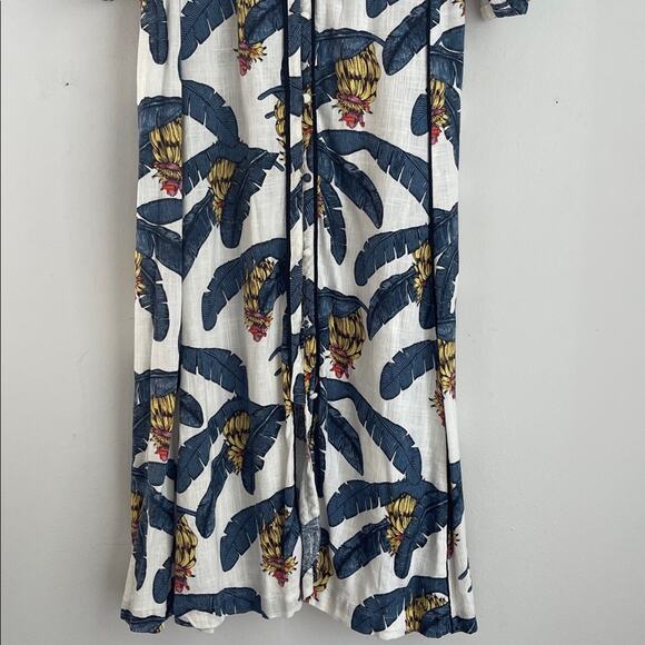 Desmond & Dempsey x H&M linen blend banana tree plant print button up midi dress - Picture 3 of 8